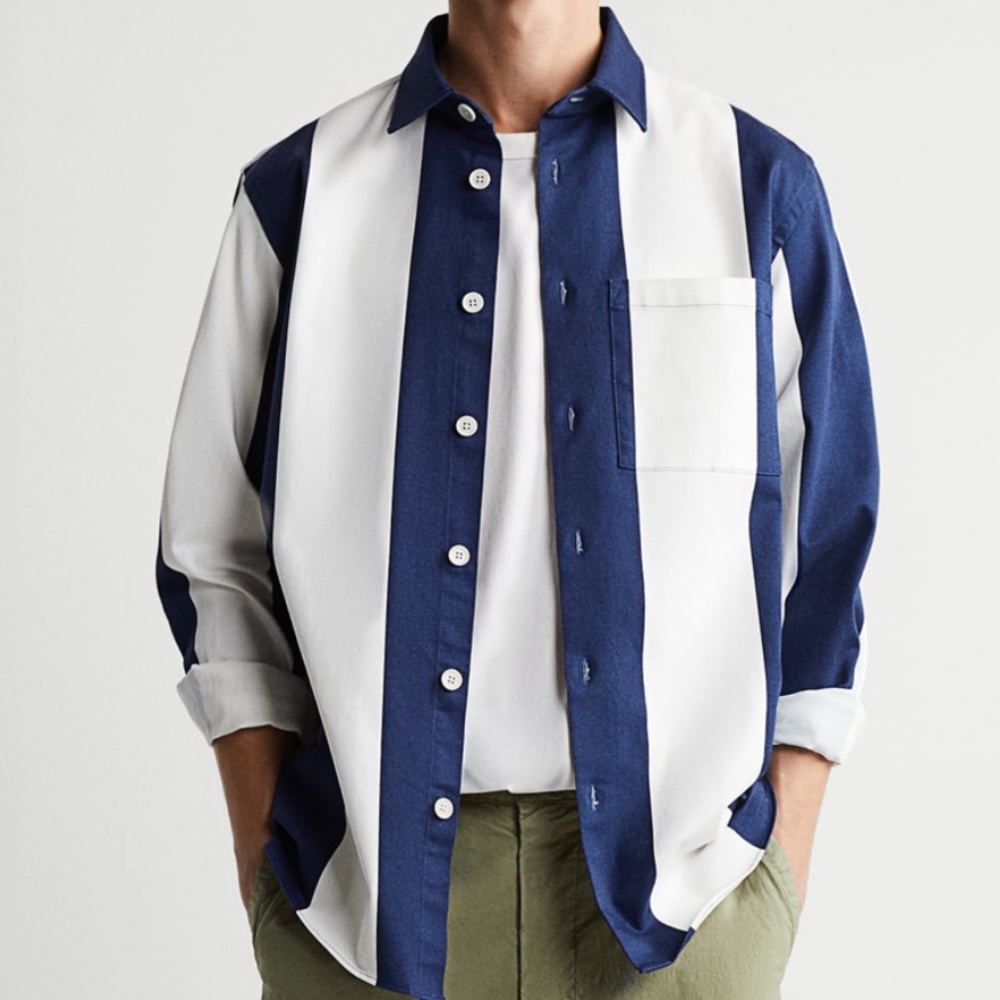 BNWT Zara Striped Over shirt size M blue&white